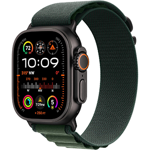 Apple Watch Ultra 2 with Black Titanium Case and dark green Alpine Loop Band